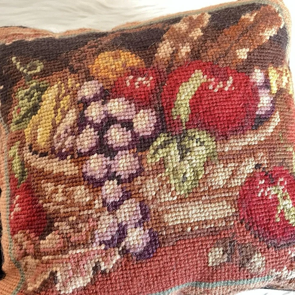 Vintage Tapestry Throw Pillow‎ Still Life Fruit Basket Home Decor Cottagecore